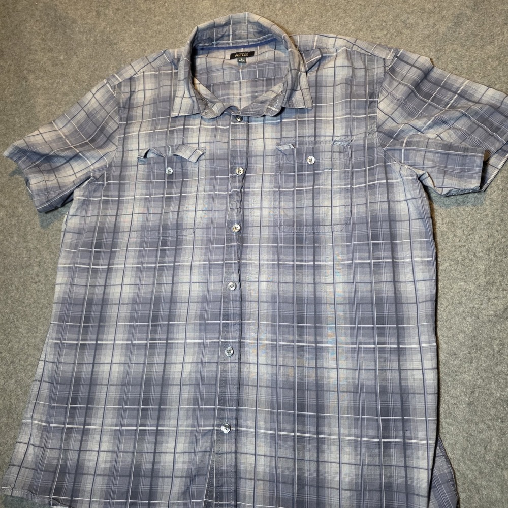 Apt. 9 Men's L Blue Gray Plaid Short Sleeve Button-Up Point Collar Shirt 122 - Picture 1 of 6